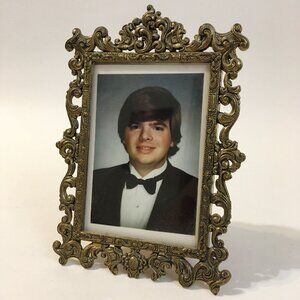 Ornate Picture Frame Metal Rectangle 2 1/4" X 3 3/8" Photo Easel Italy Vintage
